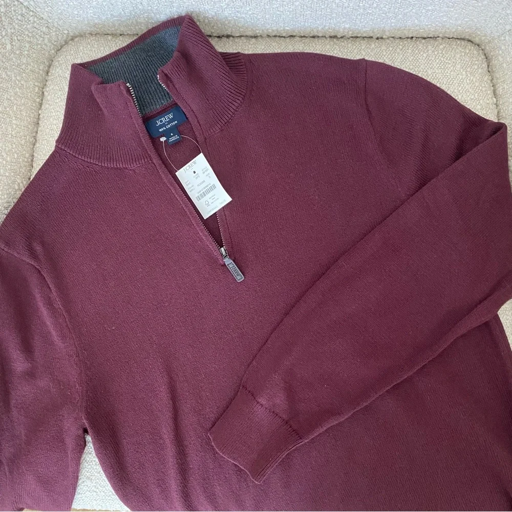 NWT J.Crew Factory Men's Cotton Quarter-zip Sweater Burgundy Size S